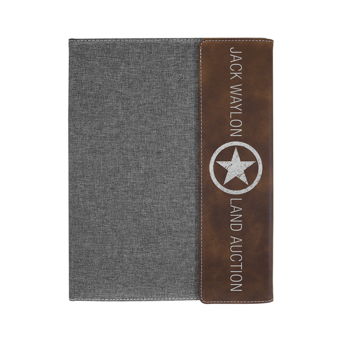 Leatherette/Gray Canvas Portfolio with Notepad, Rustic/Silver