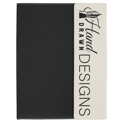 White Leatherette/Black Canvas Portfolio with Notepad