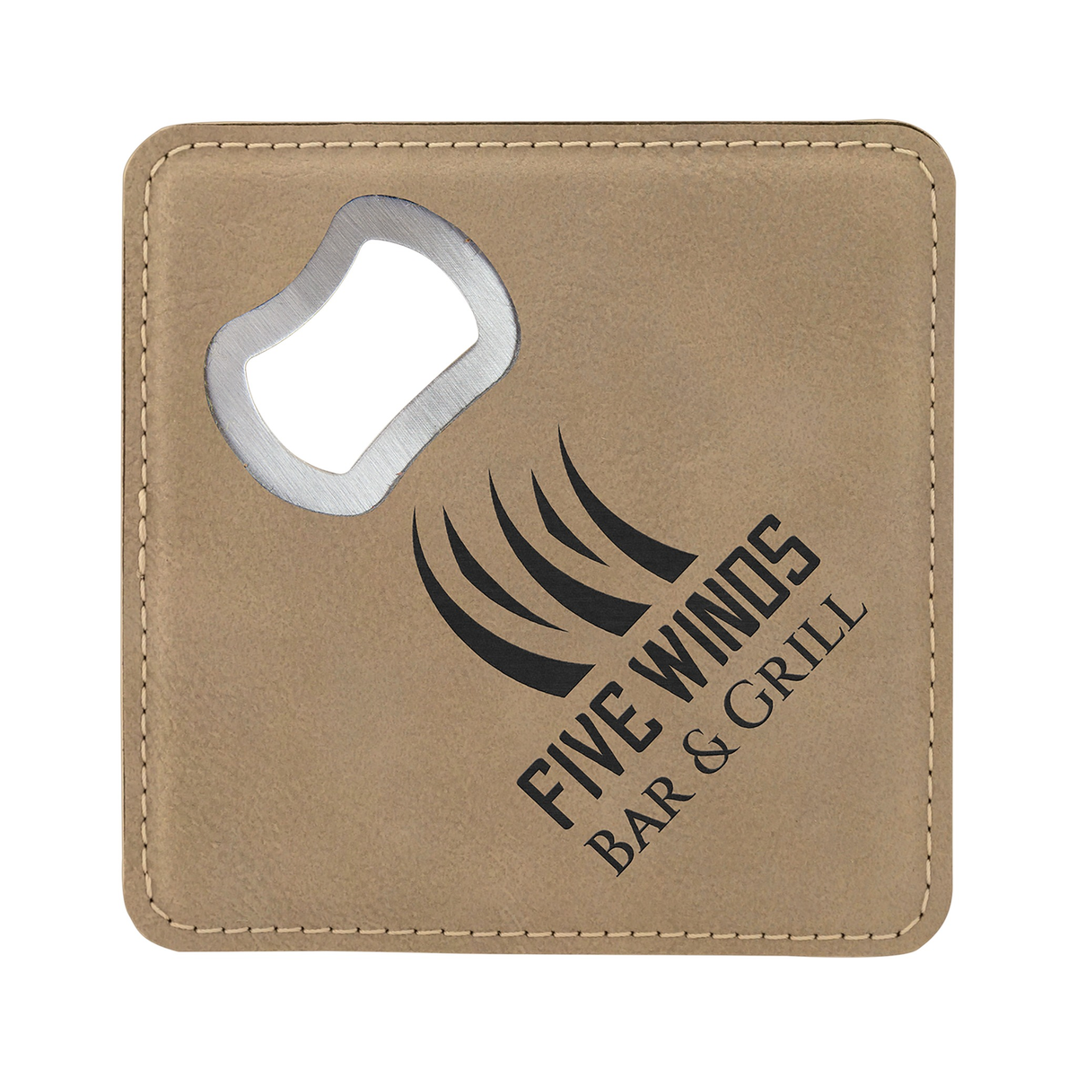 Leatherette Bottle Opener Coaster 4", Single