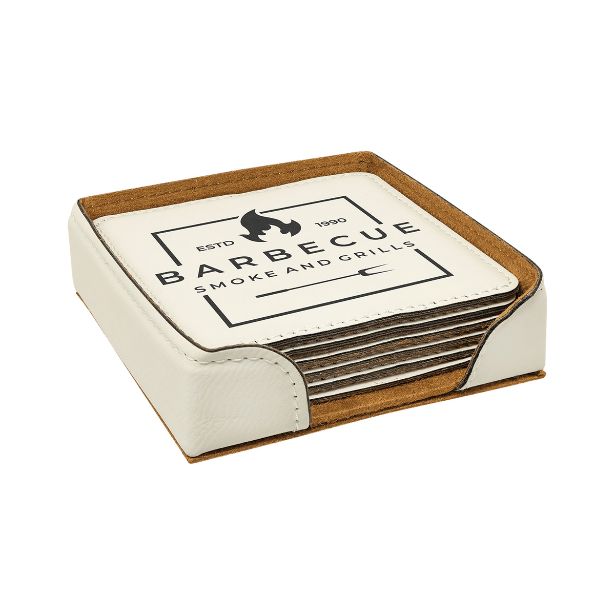 Leatherette Square Coaster 4", White, Single