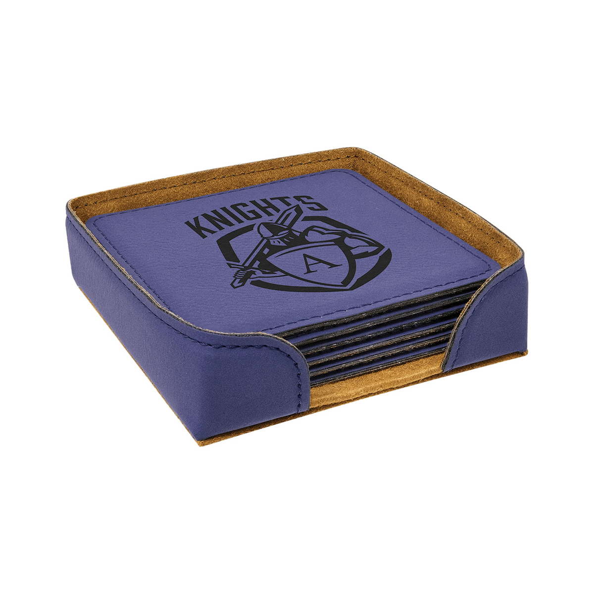 Leatherette Square Coaster 4", Purple, Single