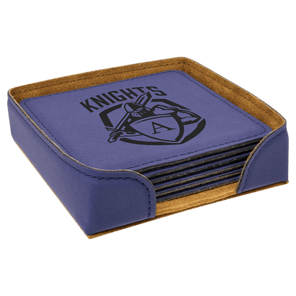 4" Square Purple Leatherette Coaster