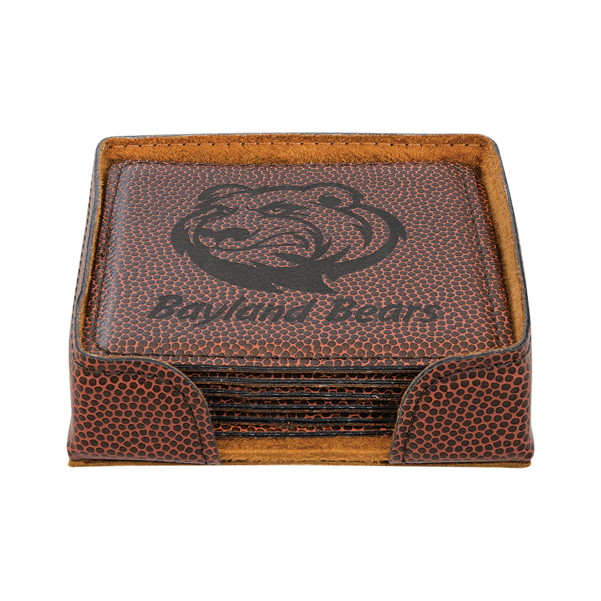 Leatherette Square Coaster 4", Football, Single