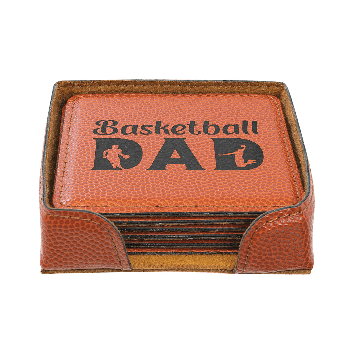 Leatherette Square Coaster 4", Basketball, Single