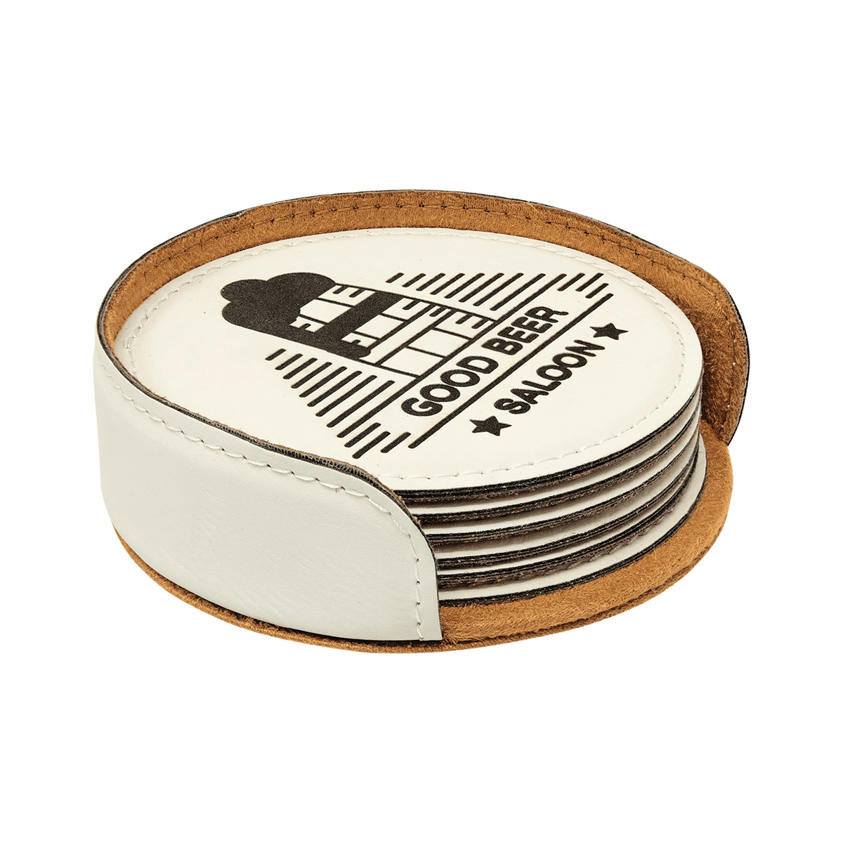 Leatherette Round Coaster 4", White, Single
