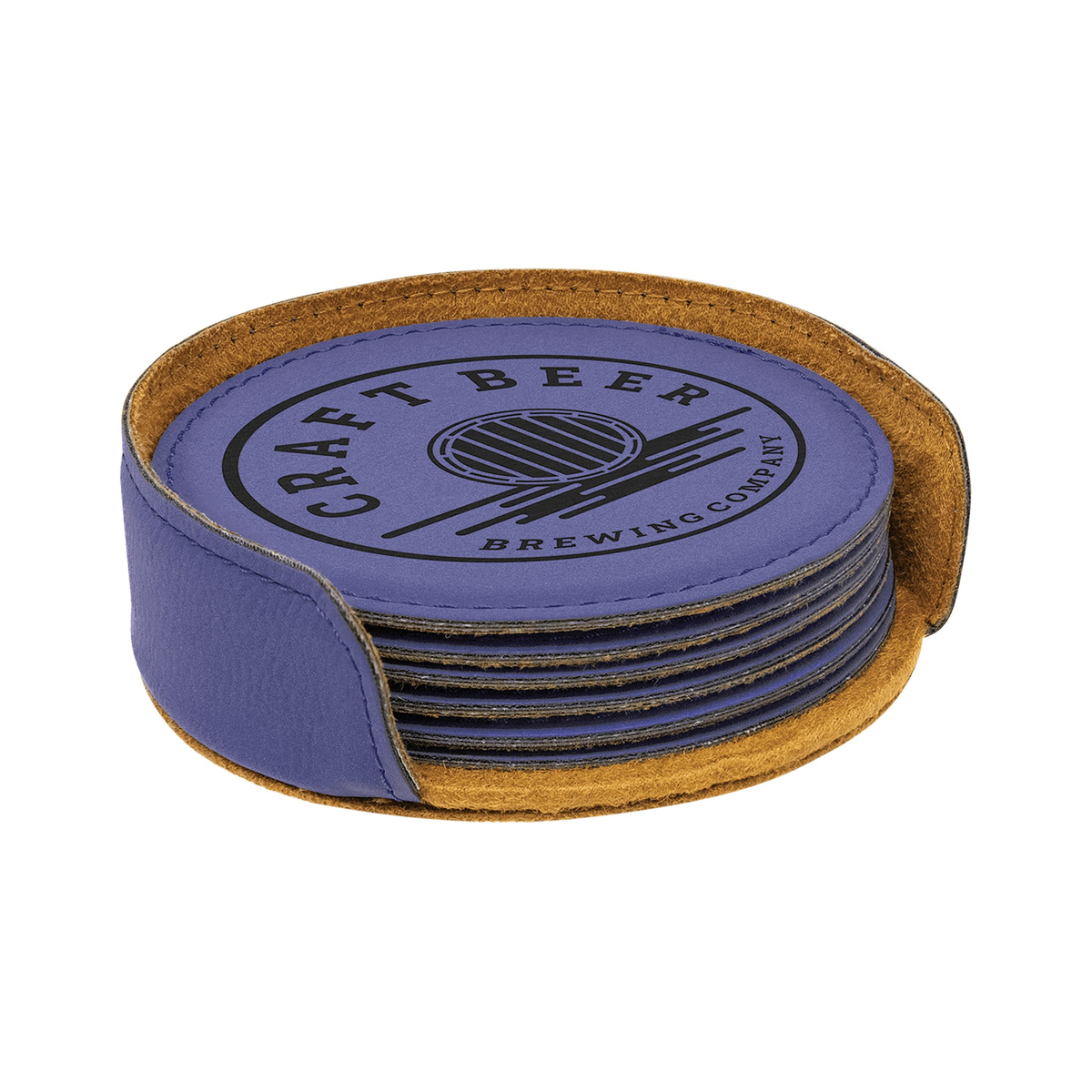Leatherette Round Coaster 4", Purple, Single