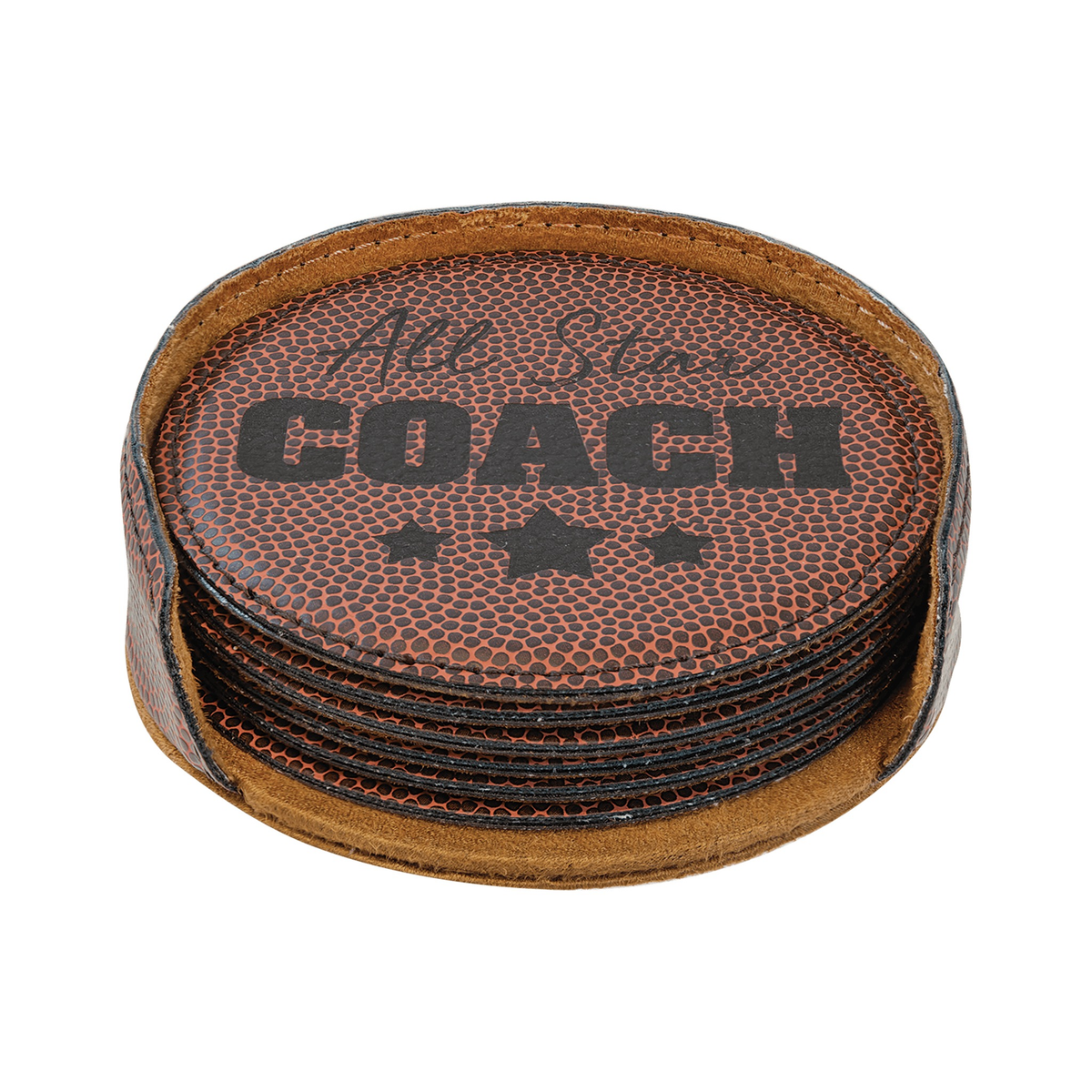 Leatherette Round Coaster 4", Football, Single