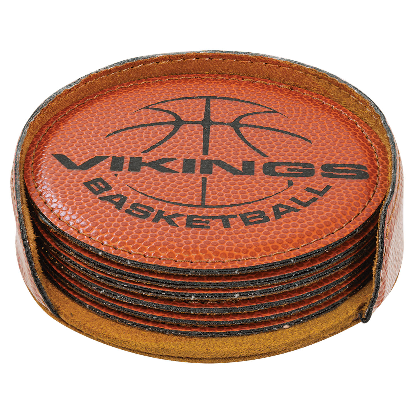 4" Round Basketball Leatherette Coaster