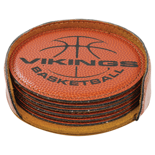 4" Round Basketball Leatherette Coaster