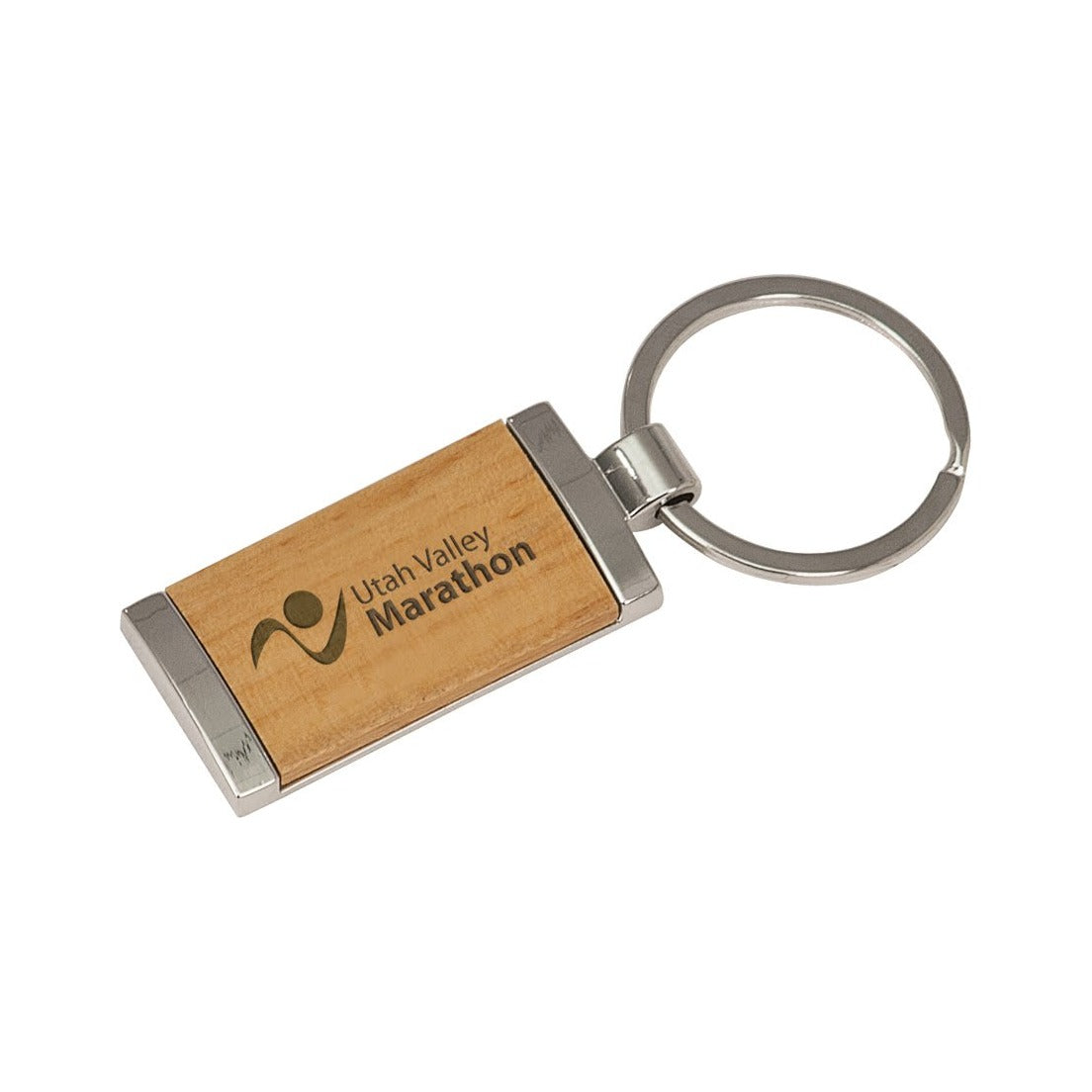 Silver/Beech Wood Rectangle Keychain .875" x 1.875"