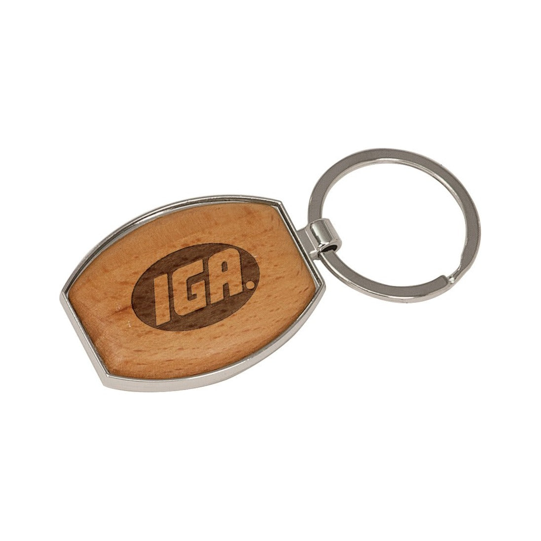 Silver/Beech Wood Oval Keychain 1.5" x 2"