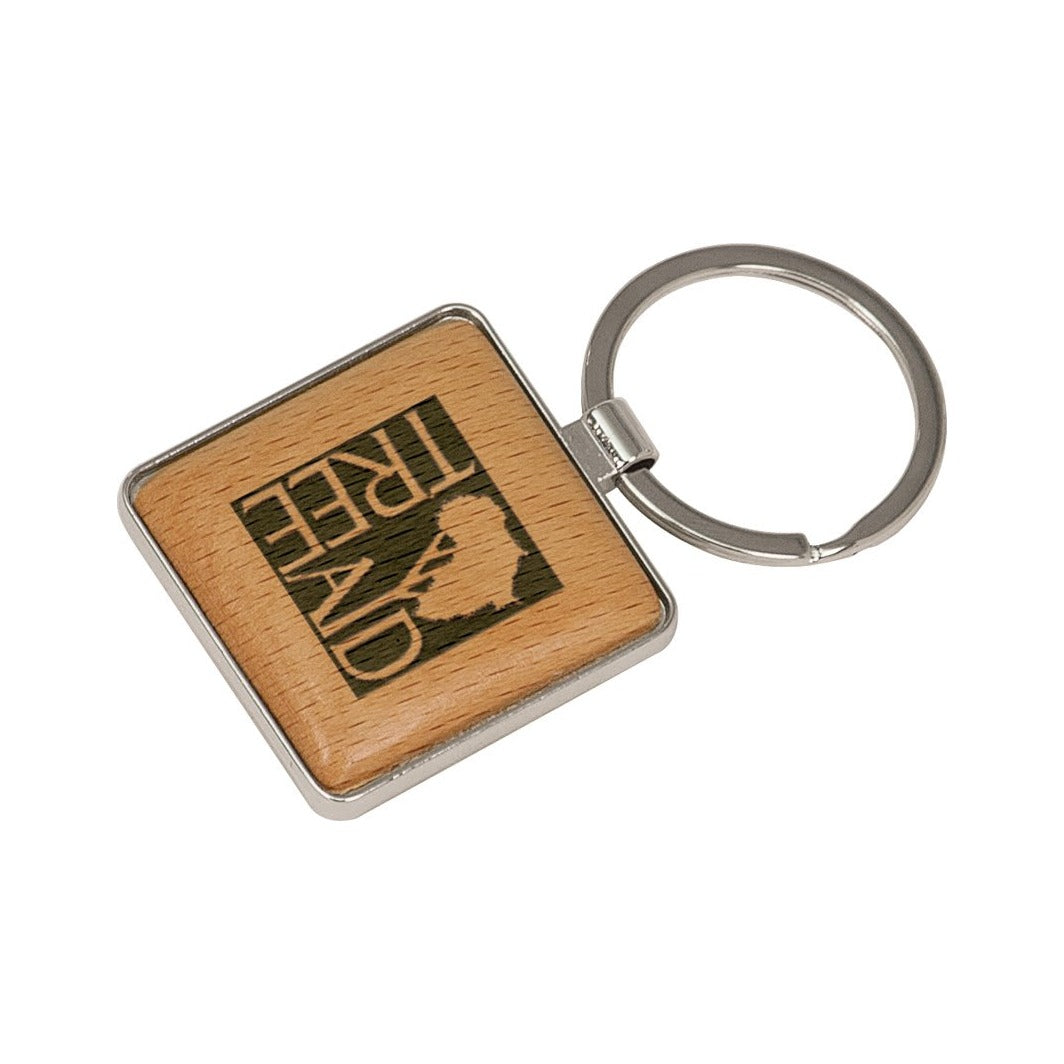 Silver/Beech Wood Square Keychain 1.5"