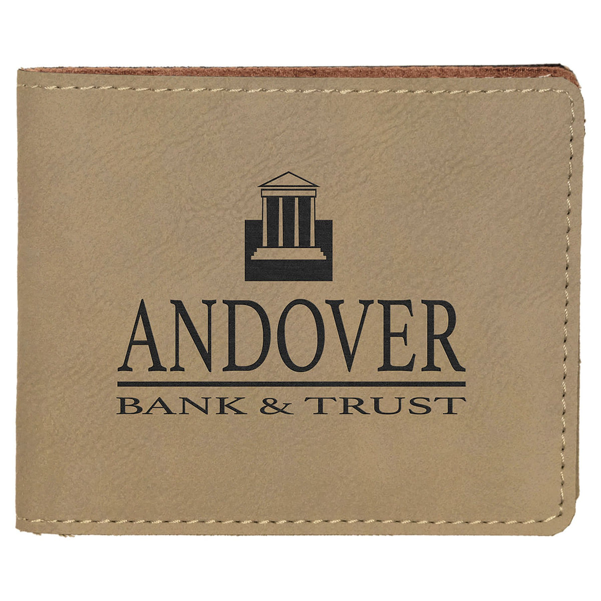 Leatherette Bi-Fold Wallet, Light Brown/Black Engraving