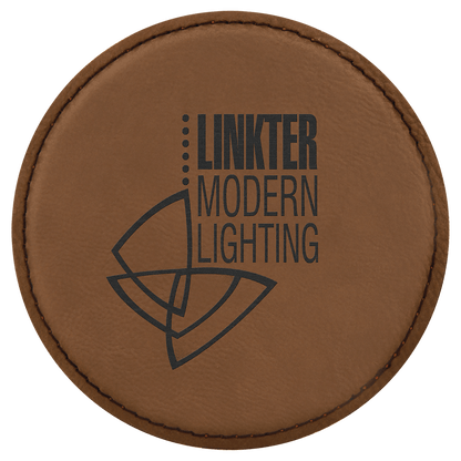 4" Round Dark Brown Leatherette Coaster