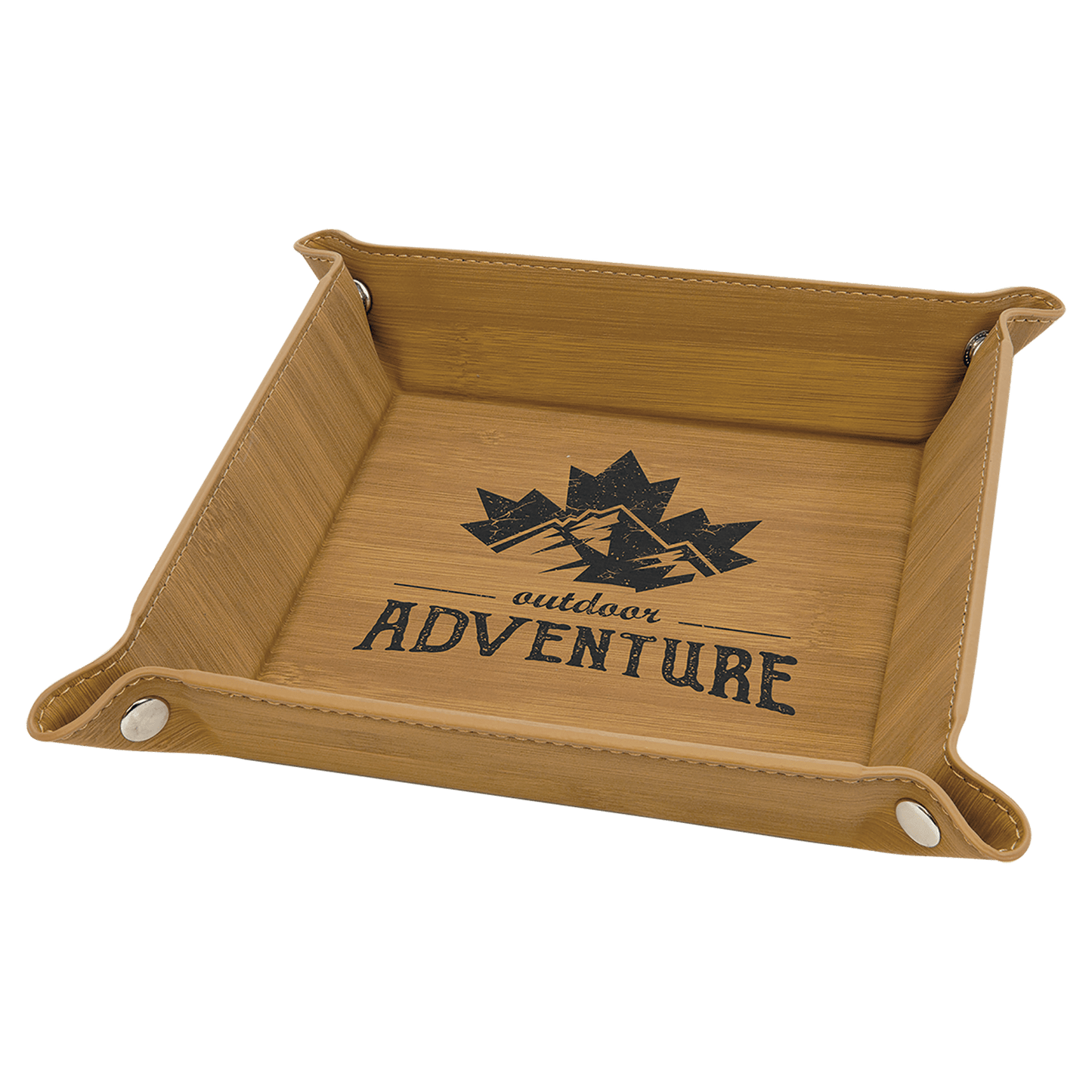 Bamboo Leatherette Snap-Up Tray with Silver Snaps