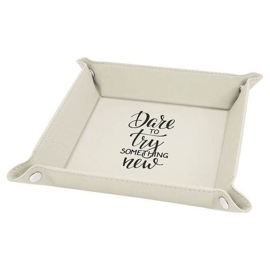 White Leatherette Snap-Up Tray with Silver Snaps