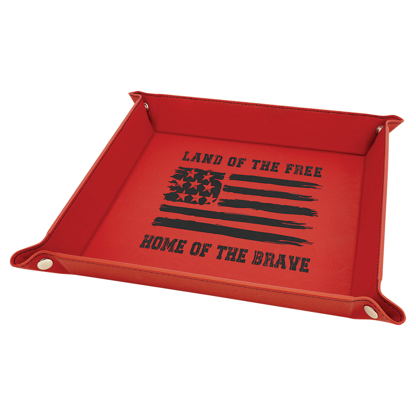 Red Leatherette Snap-Up Tray with Silver Snaps
