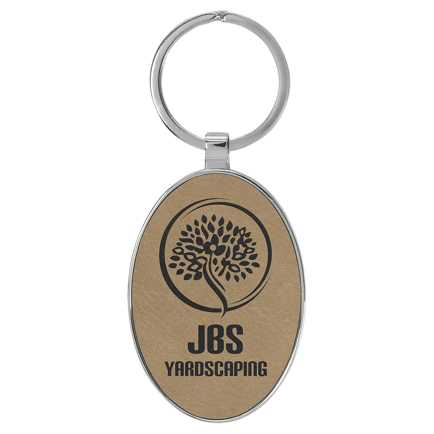 Leatherette/Metal Bamboo Oval Keychain 3" x 1.75"