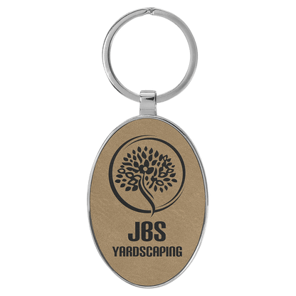 Leatherette/Metal Bamboo Oval Keychain 3" x 1.75"