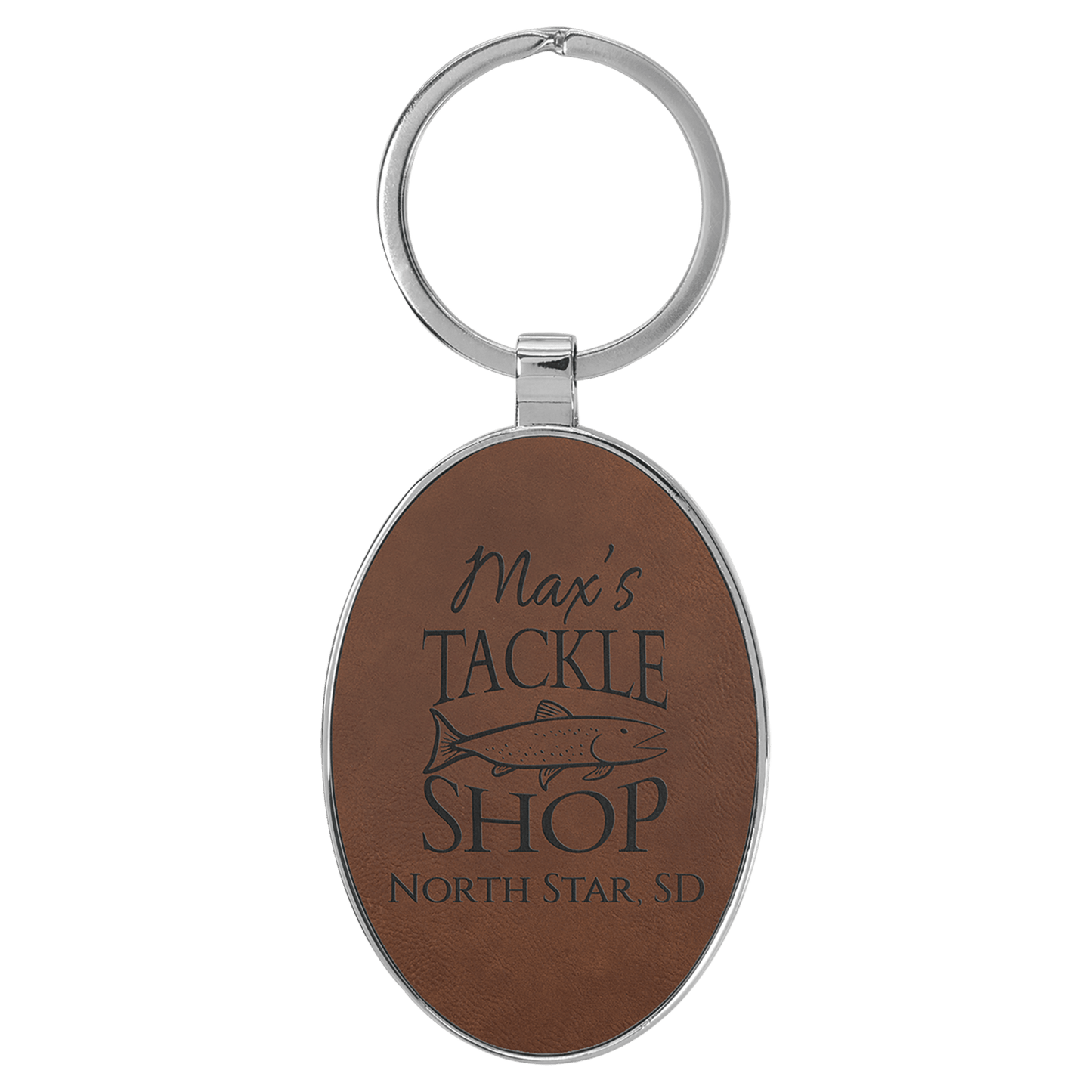 Leatherette/Metal Bamboo Oval Keychain 3" x 1.75"