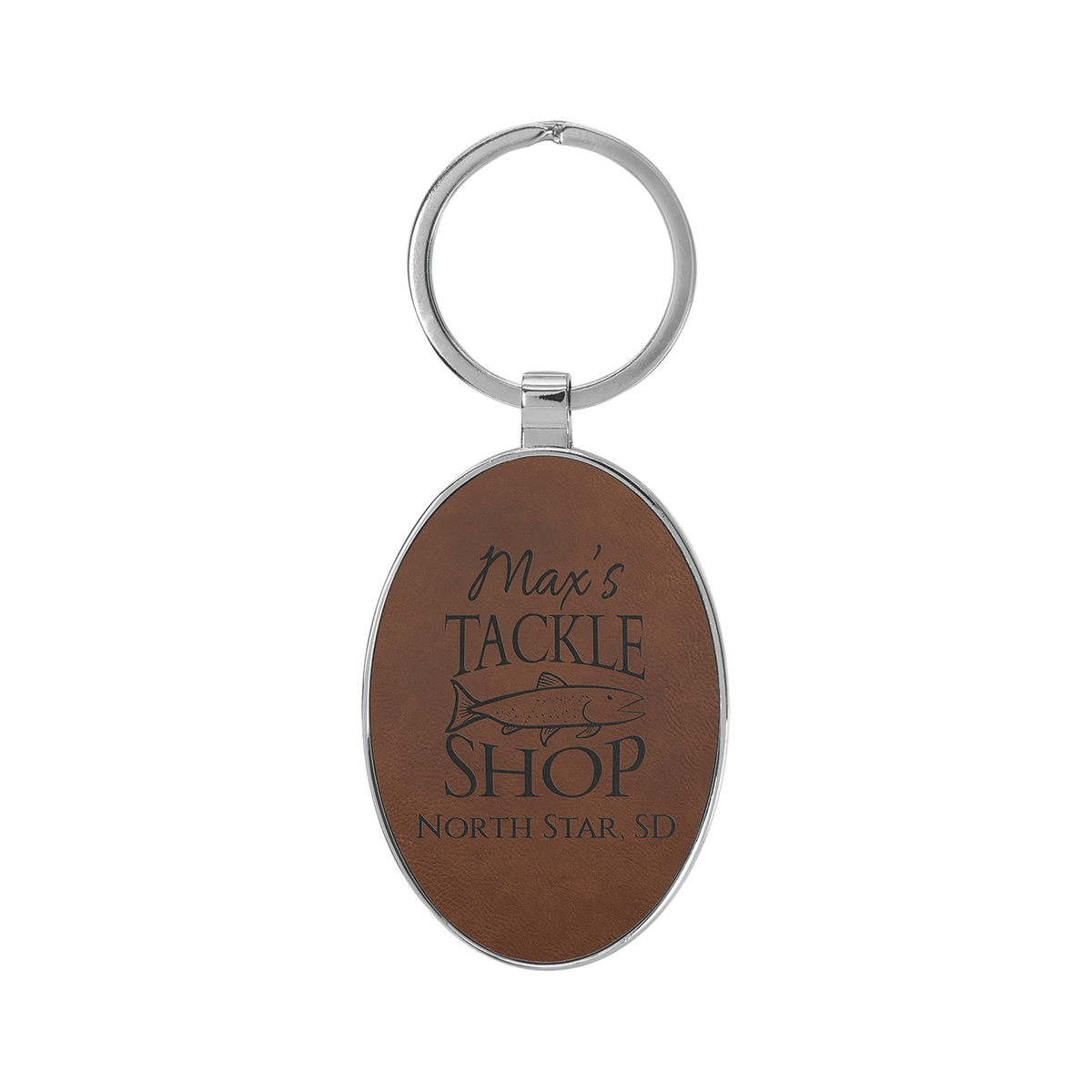 Leatherette/Metal Bamboo Oval Keychain 3" x 1.75"