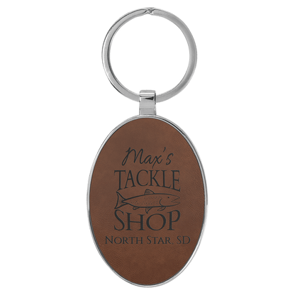 Leatherette/Metal Bamboo Oval Keychain 3" x 1.75"