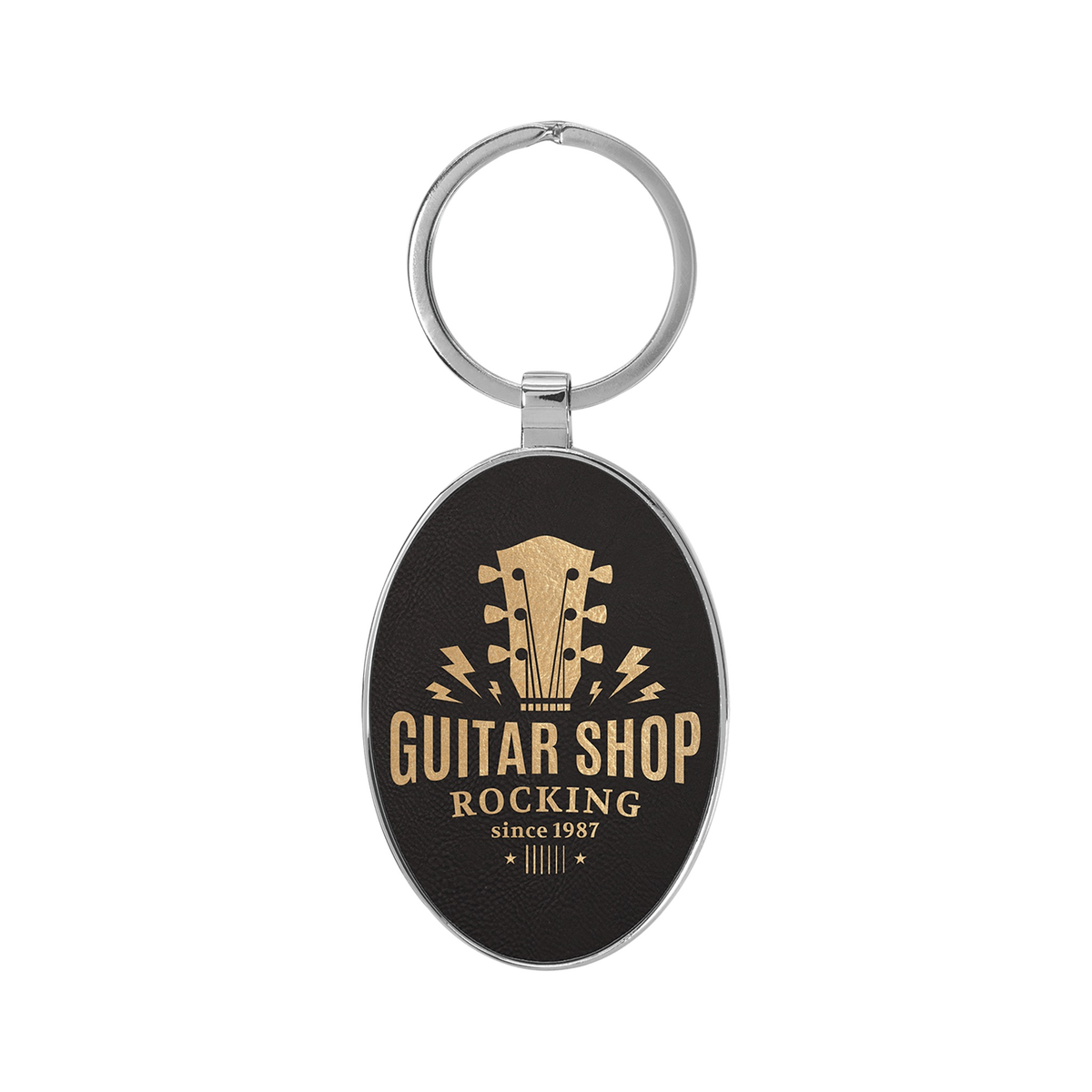 Leatherette/Metal Bamboo Oval Keychain 3" x 1.75"