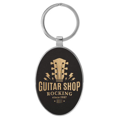 Leatherette/Metal Bamboo Oval Keychain 3" x 1.75"
