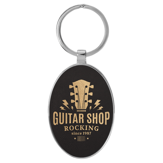Leatherette/Metal Bamboo Oval Keychain 3" x 1.75"