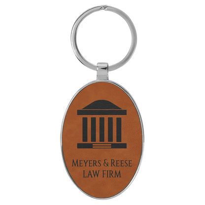 Leatherette/Metal Bamboo Oval Keychain 3" x 1.75"