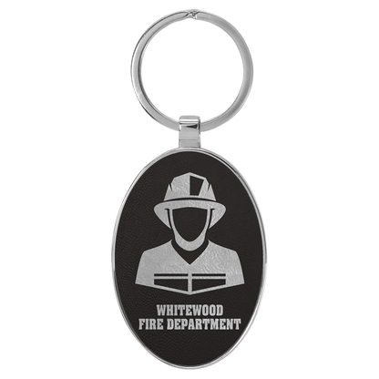 Leatherette/Metal Bamboo Oval Keychain 3" x 1.75"
