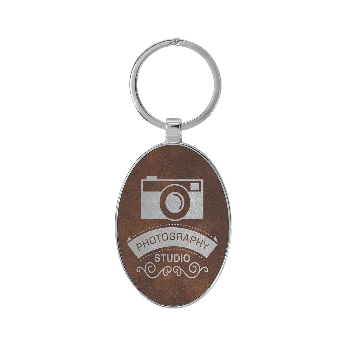 Leatherette/Metal Bamboo Oval Keychain 3" x 1.75"