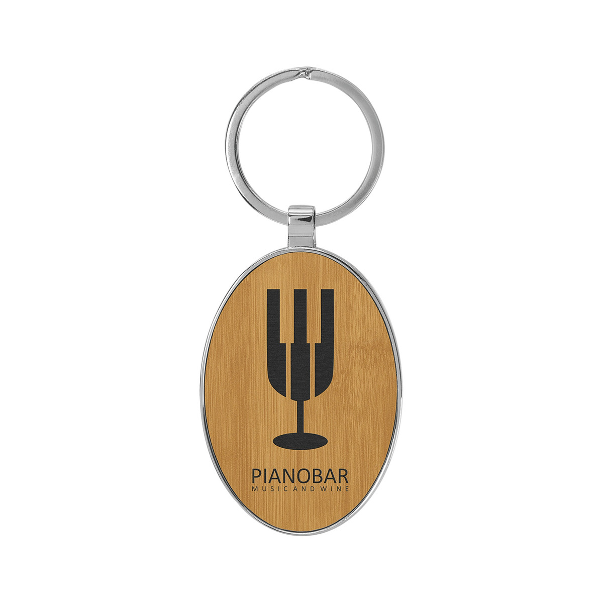 Leatherette/Metal Bamboo Oval Keychain 3" x 1.75"