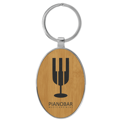 Leatherette/Metal Bamboo Oval Keychain 3" x 1.75"