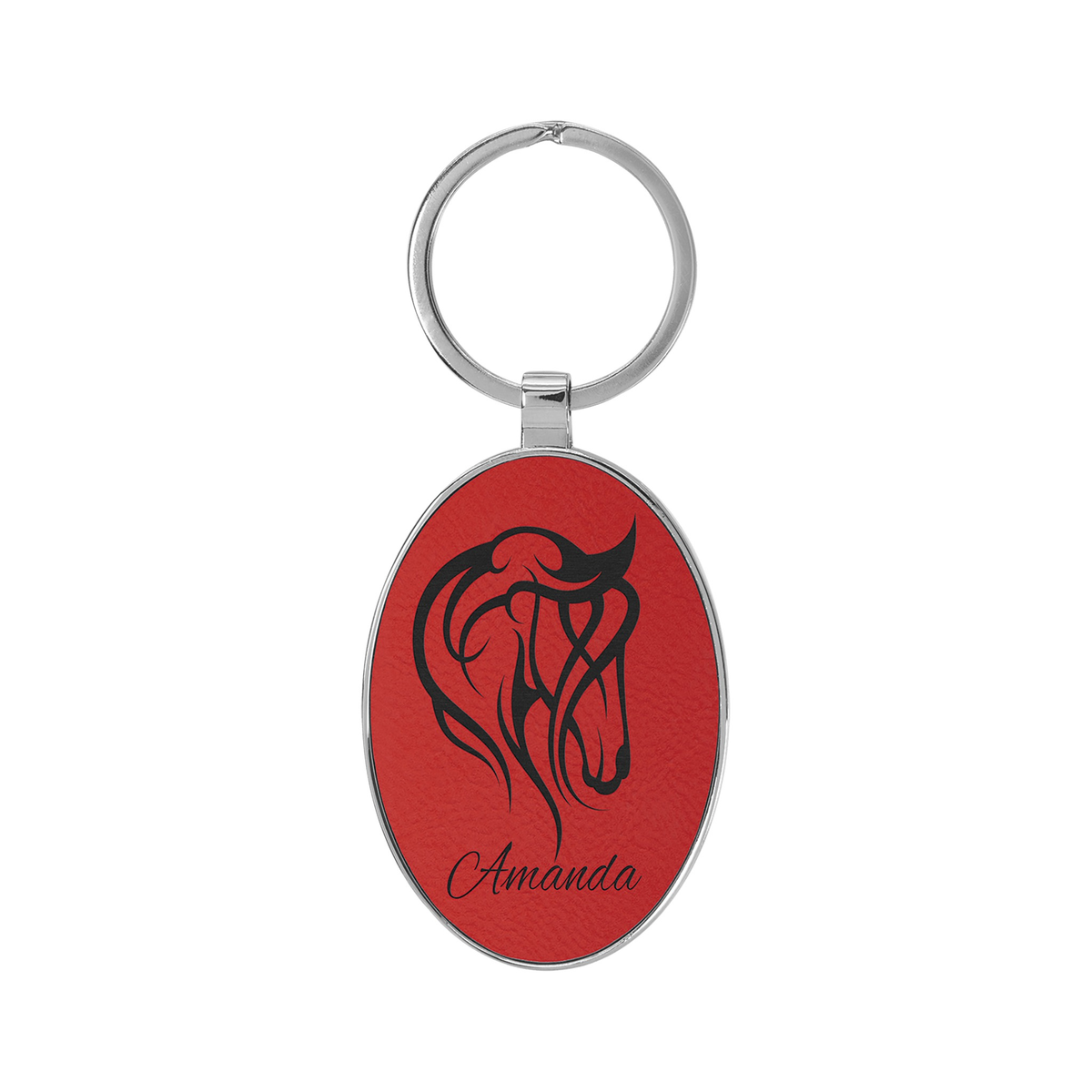 Leatherette/Metal Bamboo Oval Keychain 3" x 1.75"