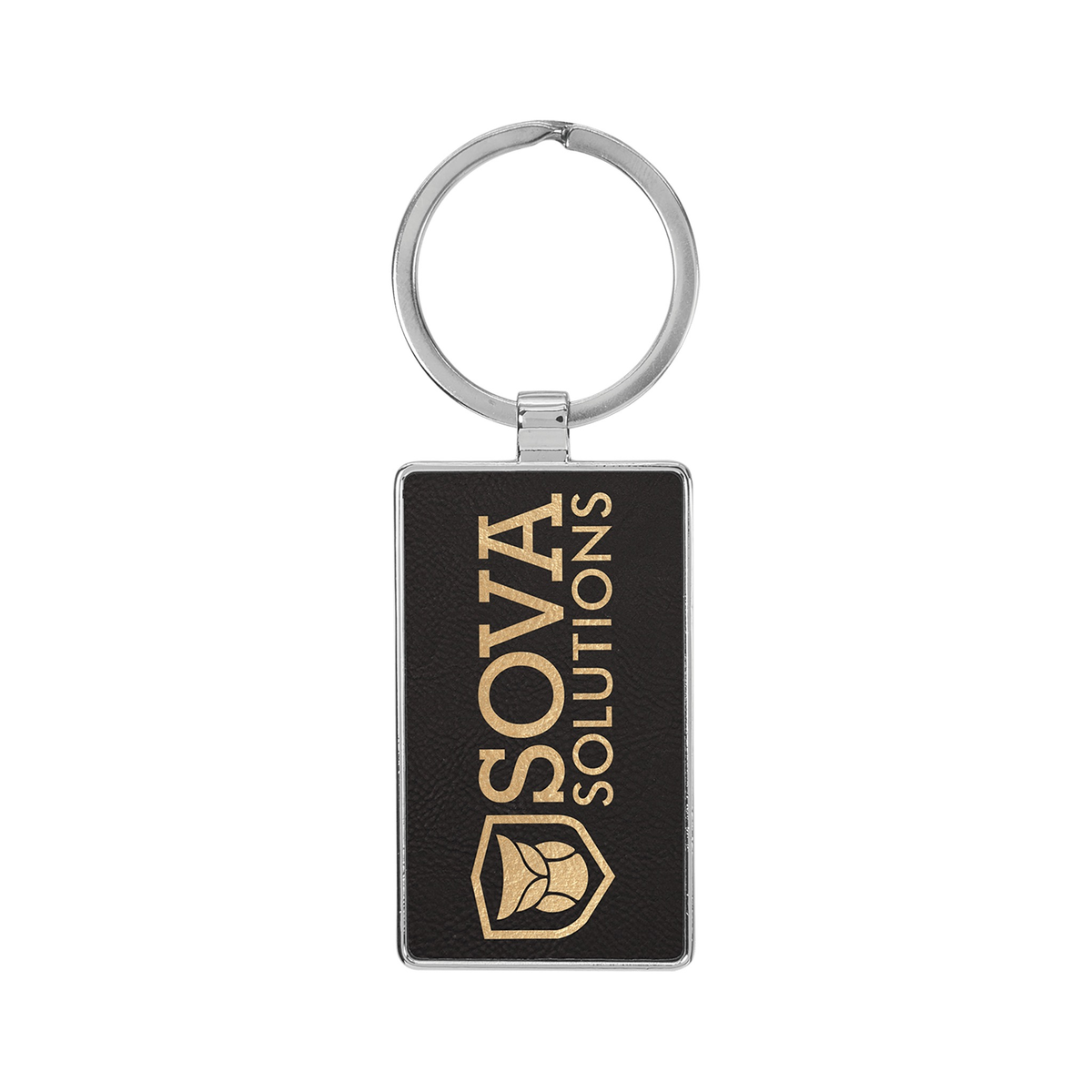 Leatherette/Metal Rectangle Keychain 3" x 1.75"