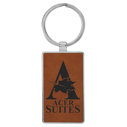 Leatherette/Metal Rectangle Keychain 3" x 1.75"