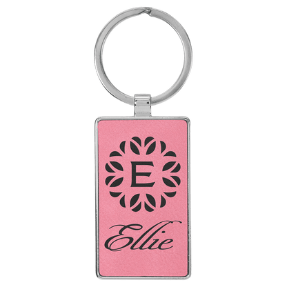 Leatherette/Metal Rectangle Keychain 3" x 1.75"