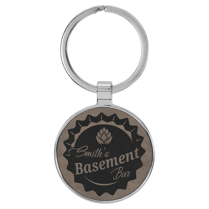 Leatherette/Metal Round Keychain 1.5"