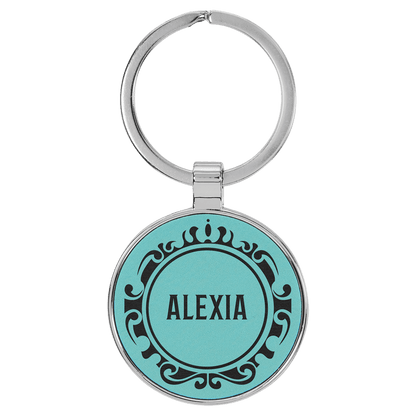 Leatherette/Metal Round Keychain 1.5"