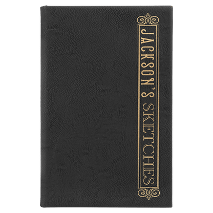 Black/Gold Leatherette Sketch Book with Unlined Notepad