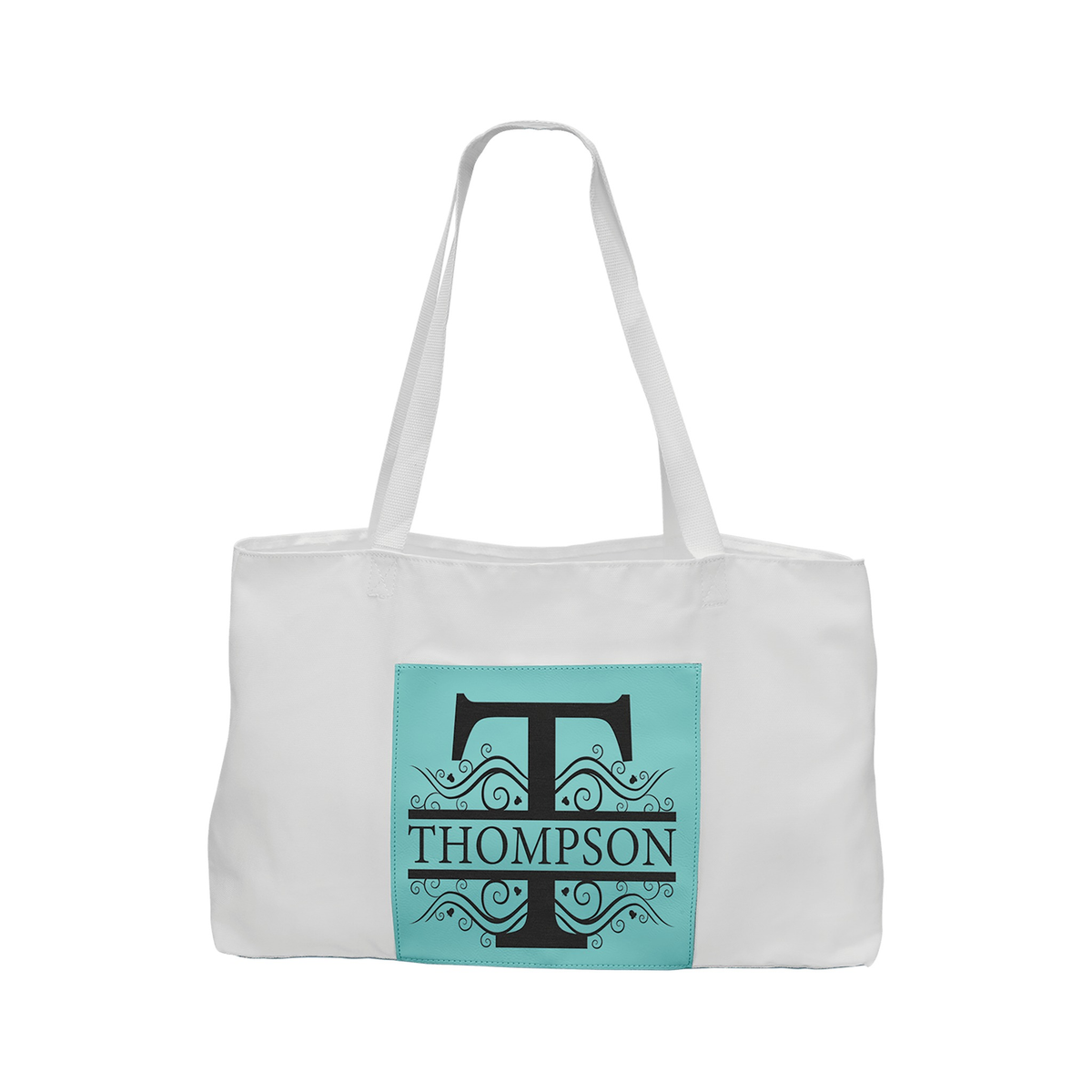 Leatherette Tote Bag with Front Pocket 19" x 12", Teal