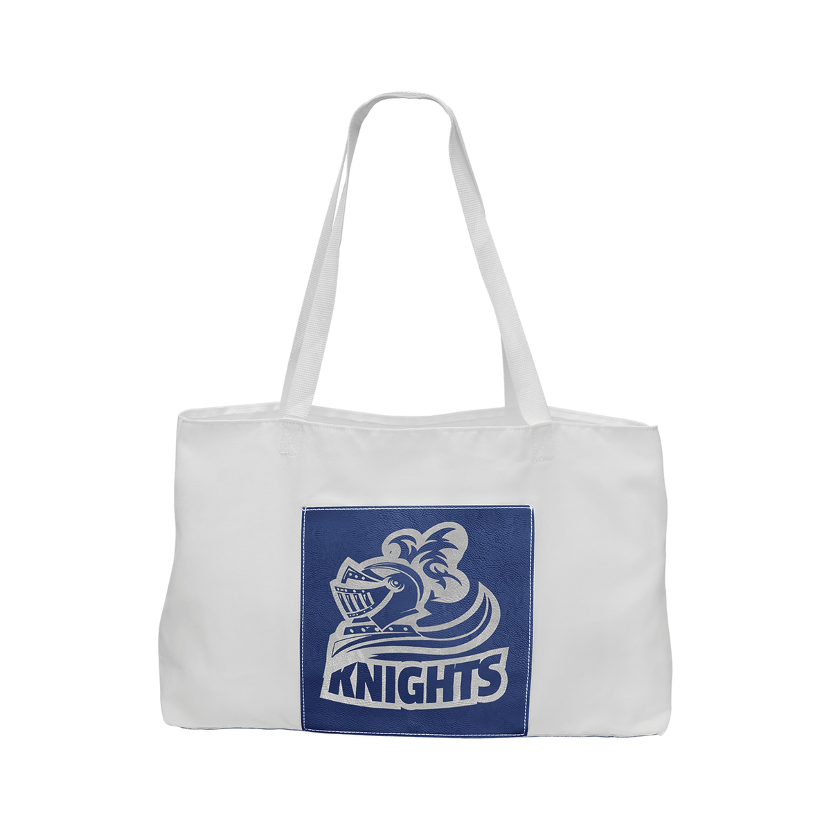 Leatherette Tote Bag with Front Pocket 19" x 12", Blue/Silver