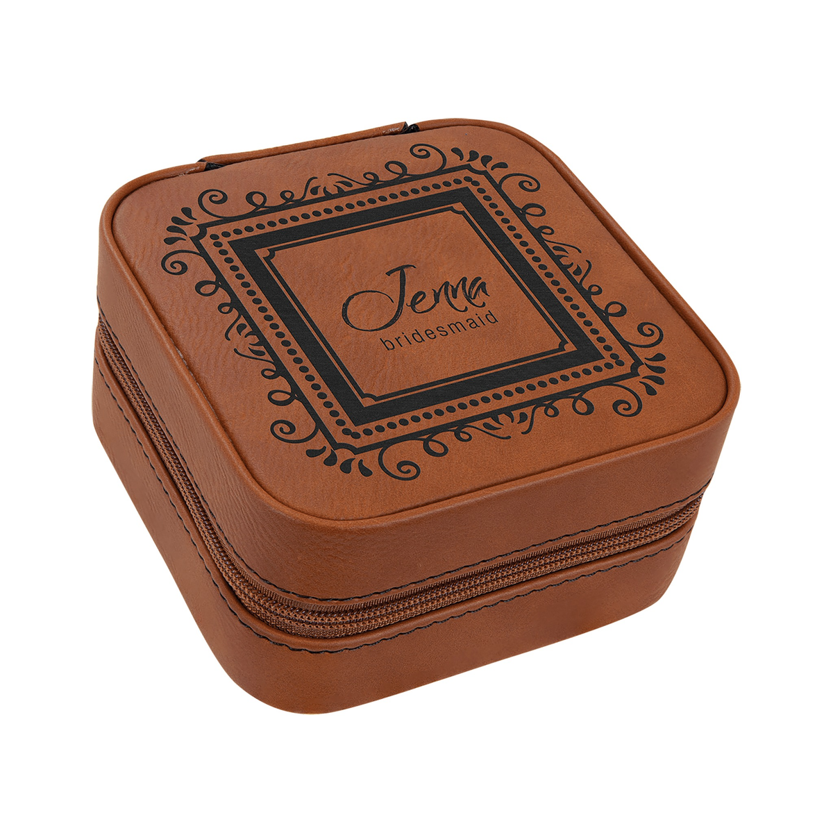 Leatherette Travel Jewelry Box with Tan Lining 4" x 4"