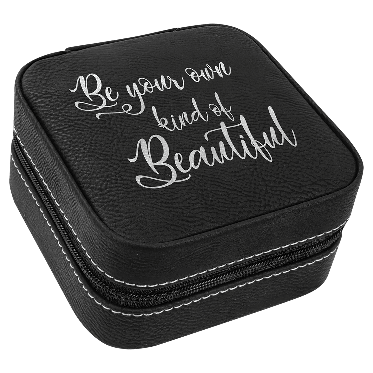 Leatherette Travel Jewelry Box with Tan Lining 4" x 4"