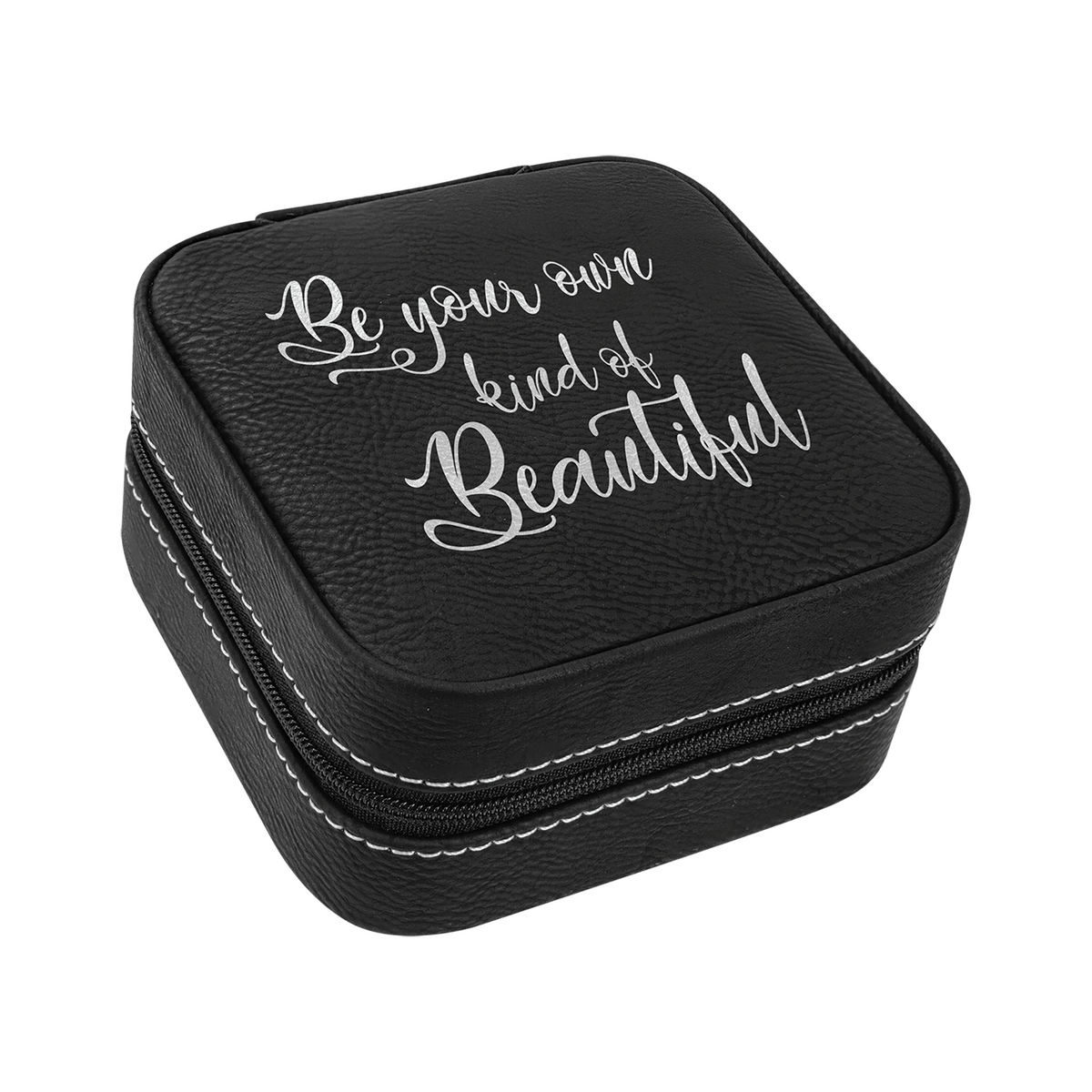 Leatherette Travel Jewelry Box with Tan Lining 4" x 4"