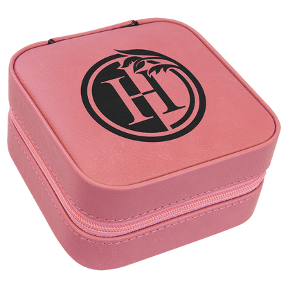 Leatherette Travel Jewelry Box with Tan Lining 4" x 4"