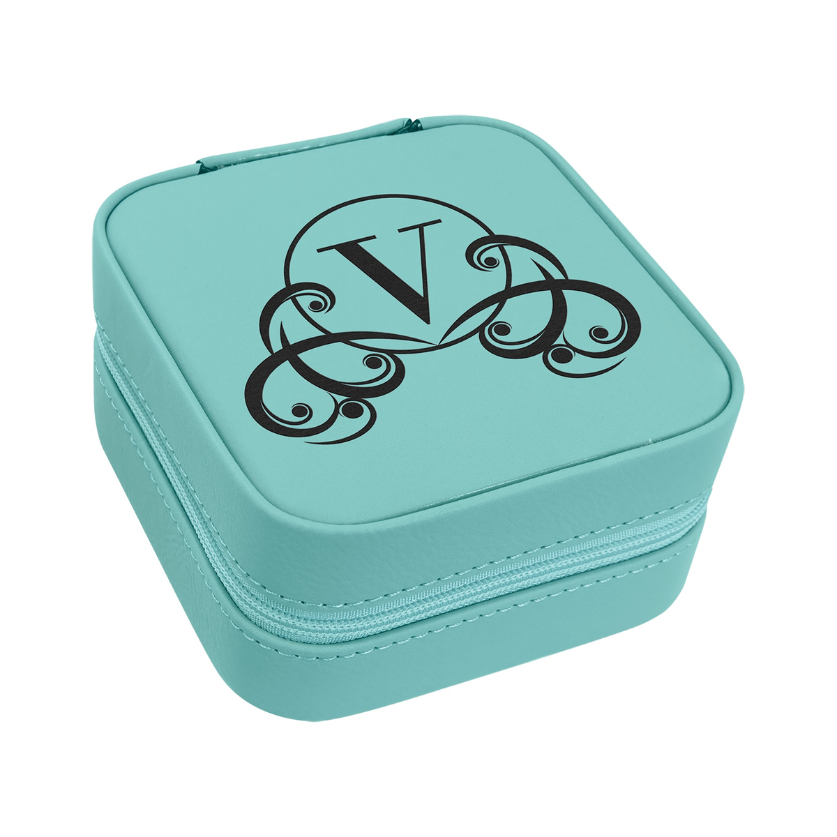 Leatherette Travel Jewelry Box with Tan Lining 4" x 4"