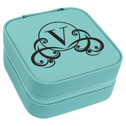 Leatherette Travel Jewelry Box with Tan Lining 4" x 4"