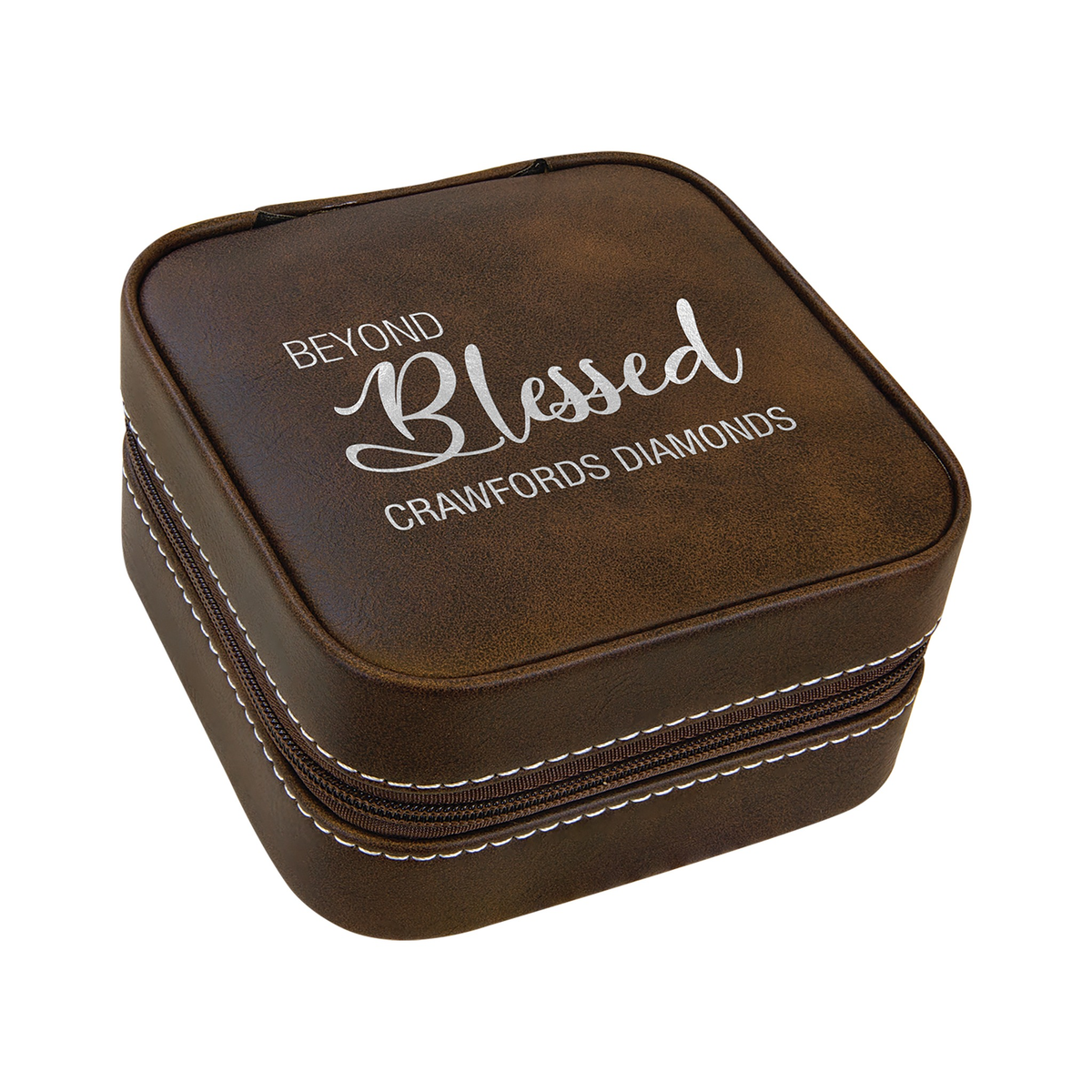 Leatherette Travel Jewelry Box with Tan Lining 4" x 4"